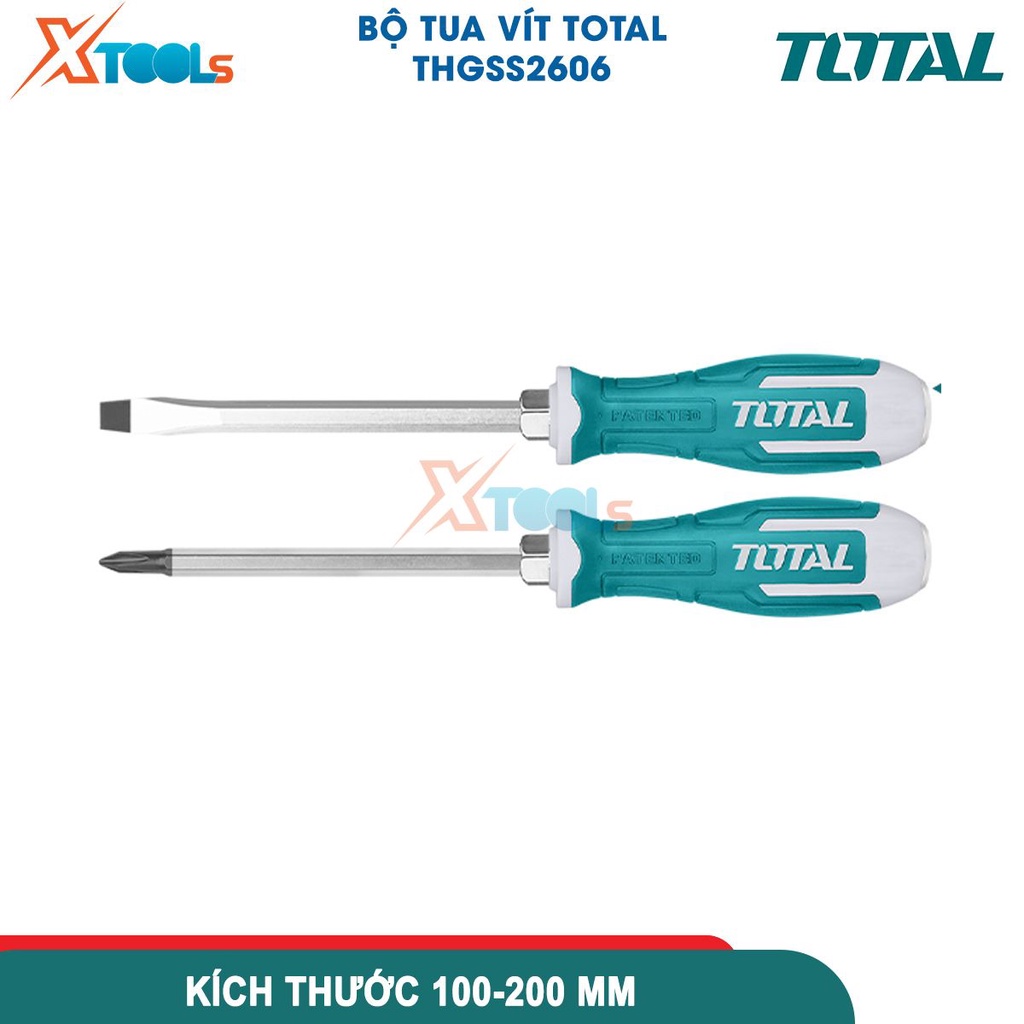 Bộ 6 tua vít đóng xuyên TOTAL THGSS2606 thép công nghiệp S2 cứng chắc, đầu bake và dẹp 100-200 - CHÍNH HÃNG - XTOOLS