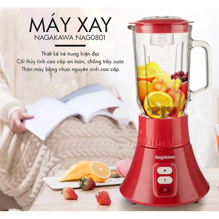 [BH 12 THÁNG] Máy xay sinh tố Nagakawa NAG0801 đỏ-Công năng Đa chức năng: Xay sinh tố, xay thịt, xay đồ khô