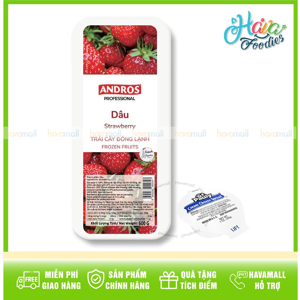 Dâu Tây Đông Lạnh ANDROS 600gr - Tặng Kem Phô Mai Hủ 28gr