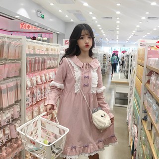 Váy đầm ulzzang dáng xòe bèo nơ hồng / xanh trắng phong cách lolita