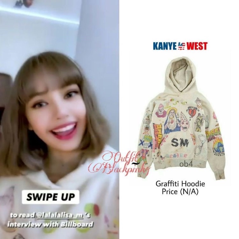 Áo hoodie Kanye West graffiti giống Lisa Blackpink