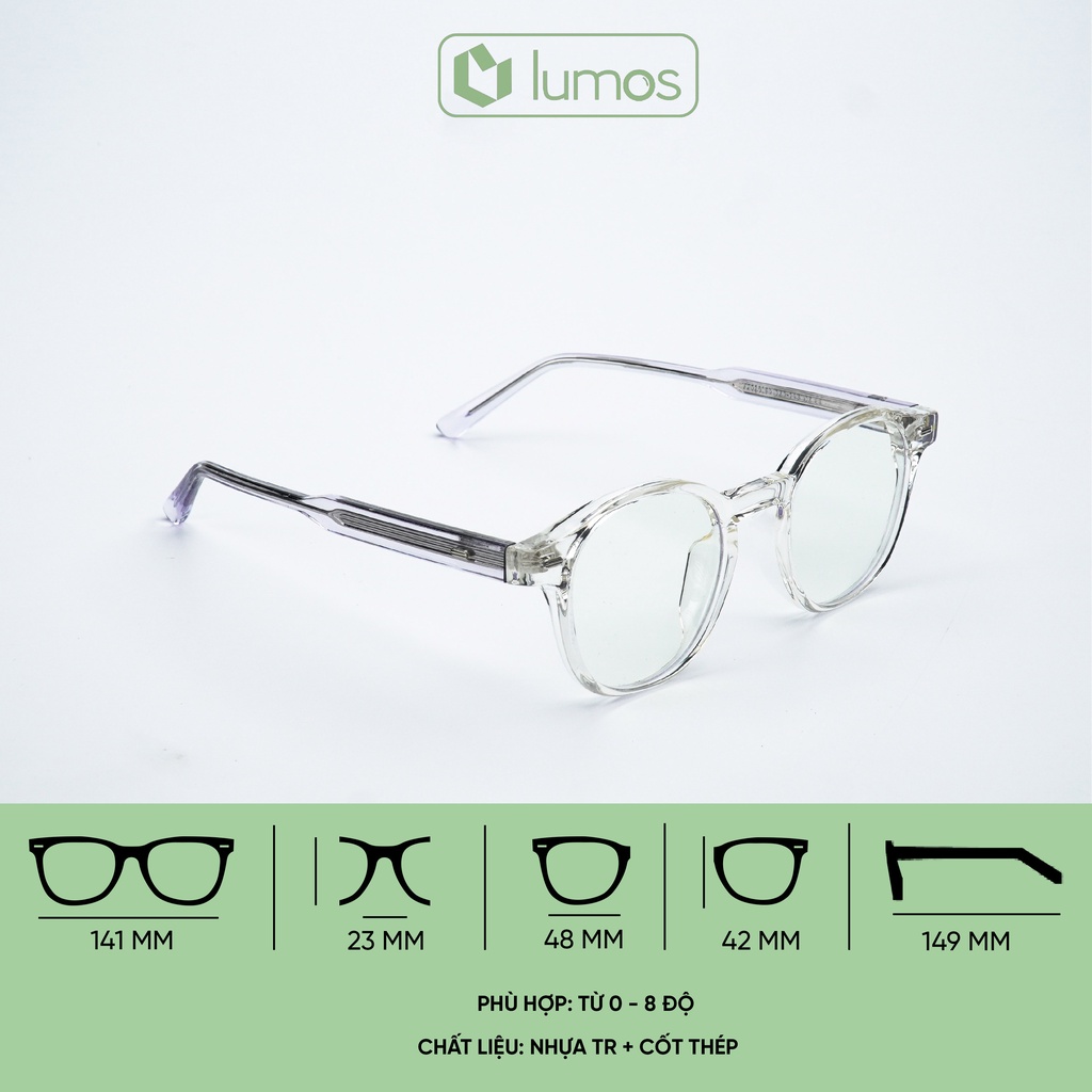 Gọng kính cận nam nữ mắt tròn Eddy A chất liệu nhựa chắc chắn màu sắc thời trang Lumos 72026