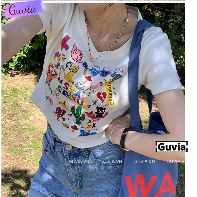 Áo Croptop Ôm Body Nữ STAY SEOUL Cổ Tròn Tay Ngắn, Áo Thun Croptop Kiểu Sexy In Hình Đẹp GUVIA CR64