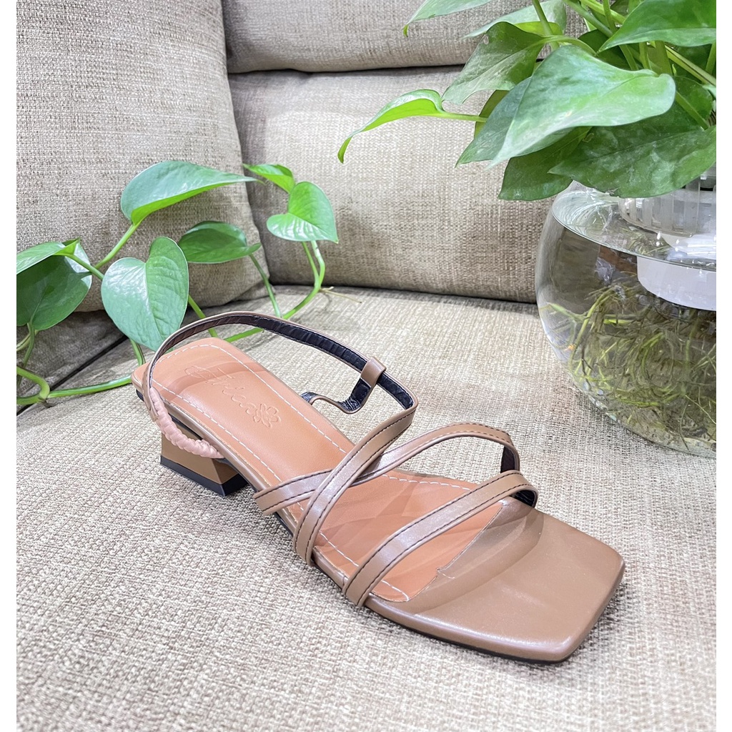 Sandal da mịn dây mảnh vát chéo cạnh chun gót - 4P