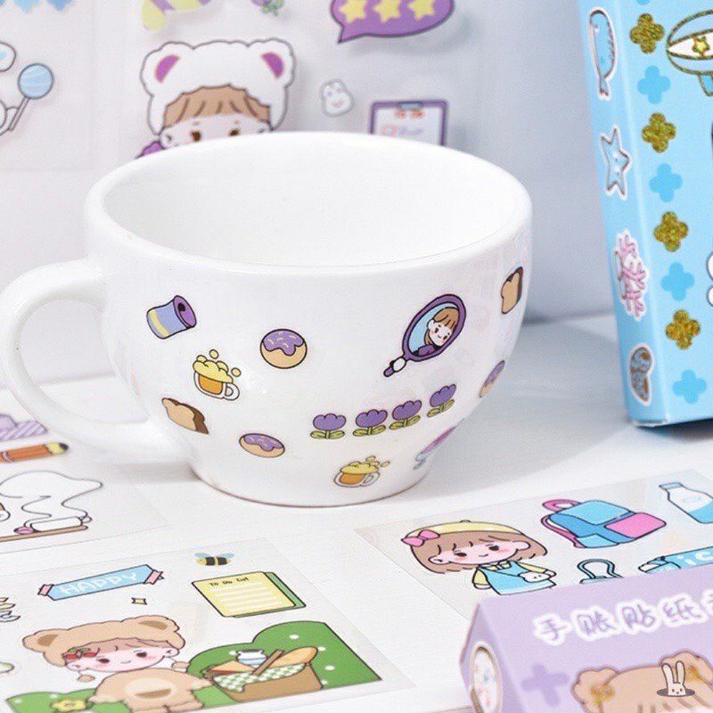 Hộp 100 tấm sticker cute trang trí sổ tay nhật ký kệ sách đồ dùng học tập, 100 hình dán cute sticker dễ thương