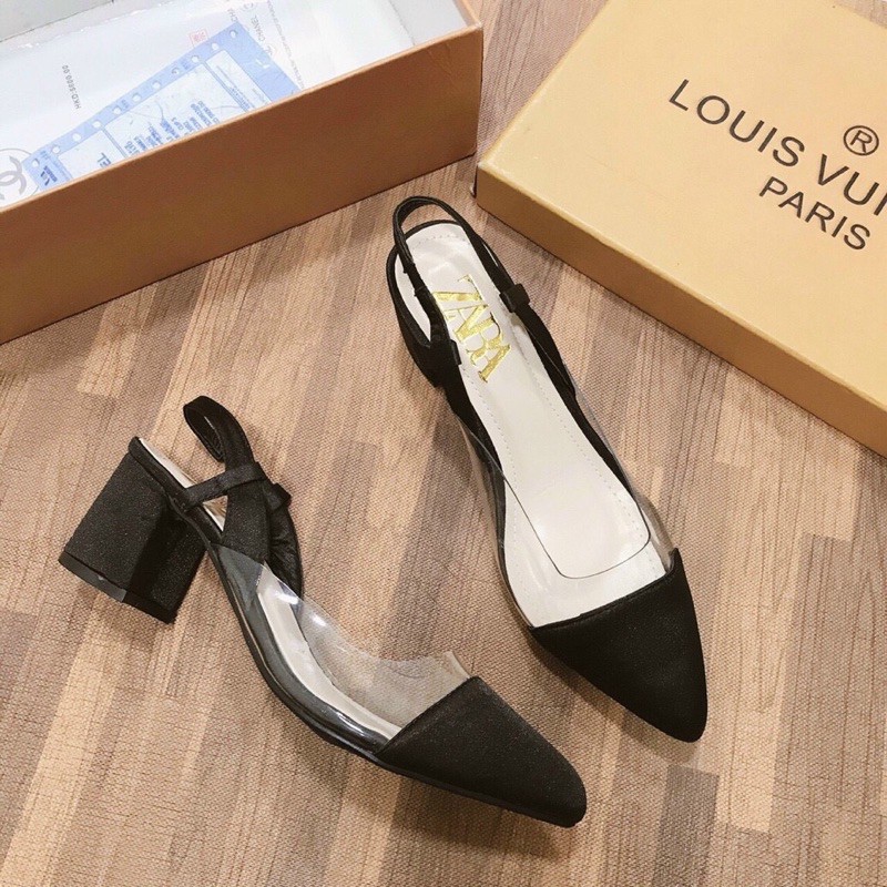 Sandal gót vuông pha quai trong zara