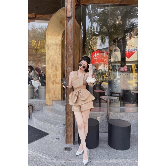 Set áo peplum nơ to + Quần short