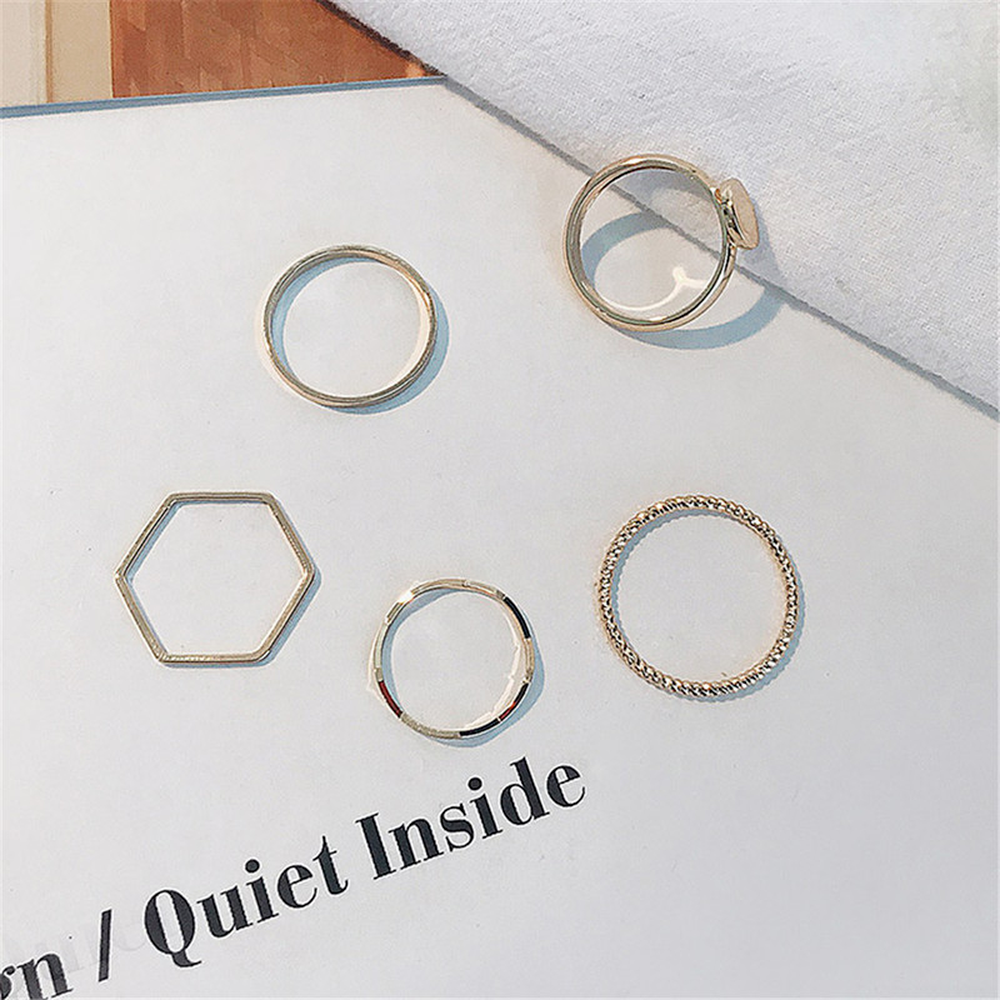 Set 5 Nhẫn Đeo Tay Kim Loại Thời Trang Cho Nữ