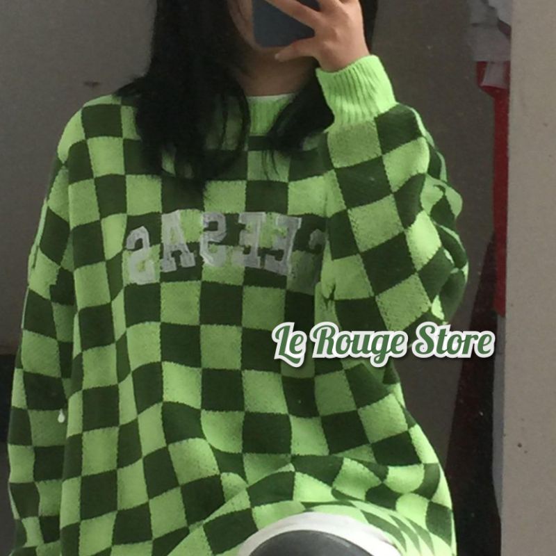 Áo len nữ ulzzang họa tiết kẻ caro bàn cờ hot trend kiểu Hàn Quốc có size hot Douyin Tik Tok