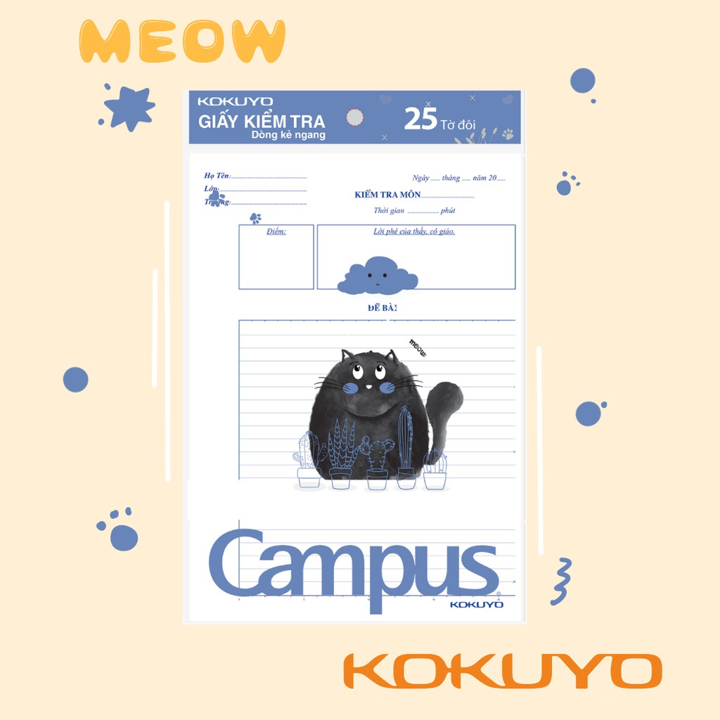 Tập 25 Giấy Đôi Kiểm Tra Kẻ Ngang Campus Meow B5