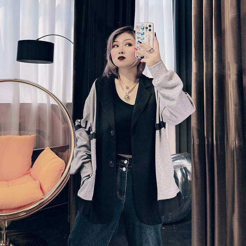 Áo khoác Blazer phối ren dáng rộng thoáng khí thời trang mùa thu cho nữ có size lớn đến 150kg