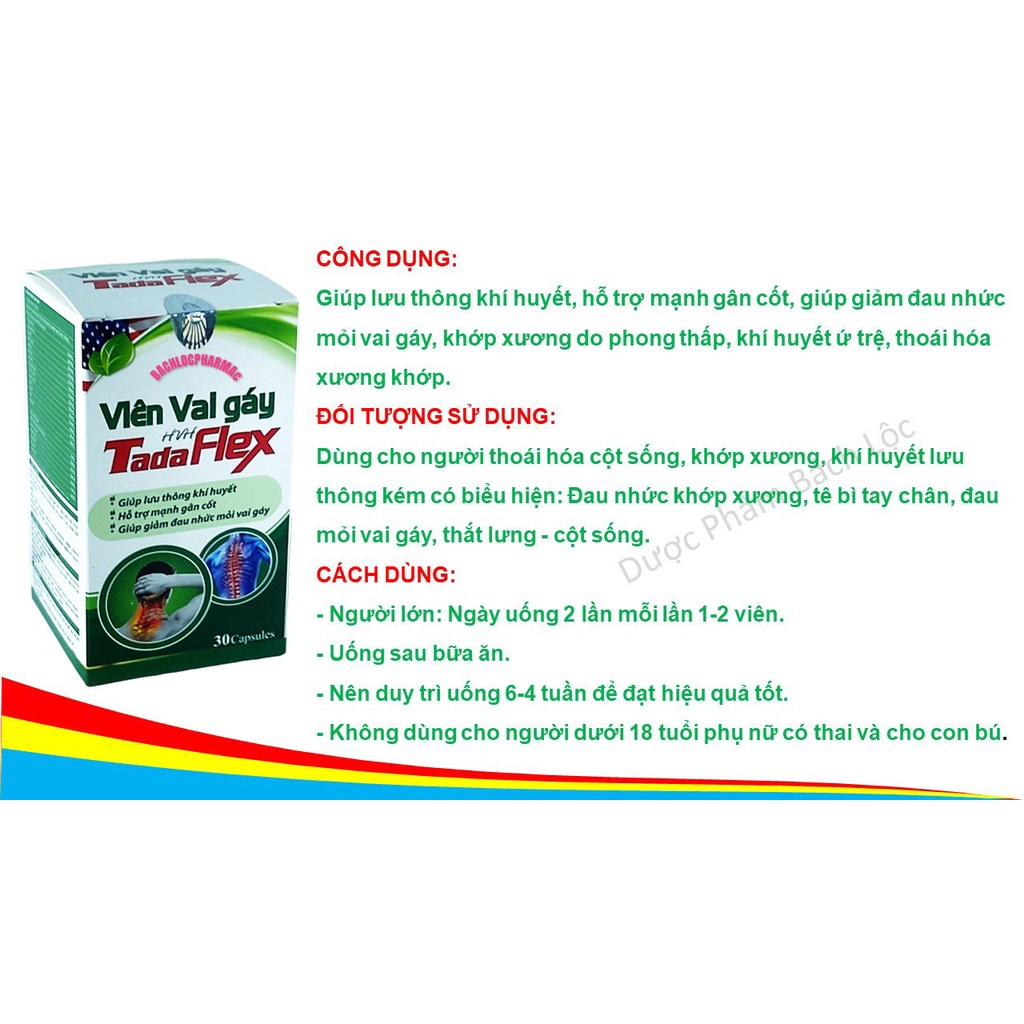 Viên Vai Gáy Tada Flex giảm đau khớp, viêm khớp, thoái hóa khớp, tái tạo sụn khớp, giảm các triệu chứng đau nhức,mỏi vai