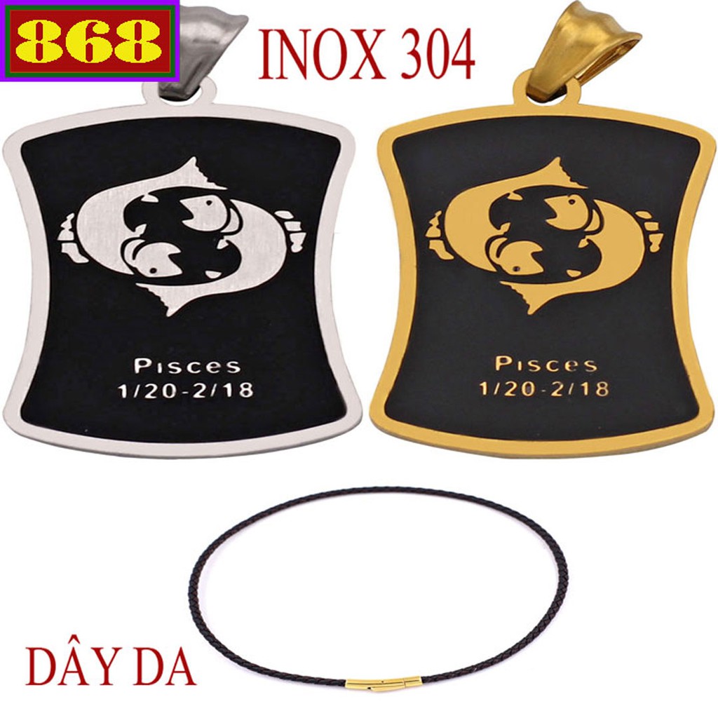 Dây chuyền cung Song Ngư inox VDDECSNT - Dây da đen 12 cung Hoàng đạo