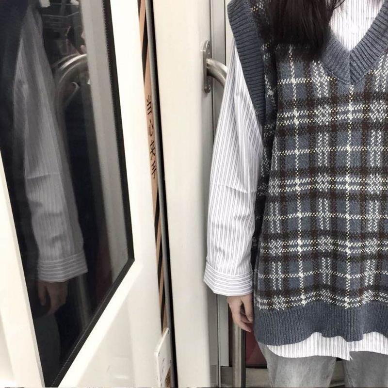 【Yuki】Áo gile len kẻ caro xanh đen màu siêu yêu | BigBuy360 - bigbuy360.vn