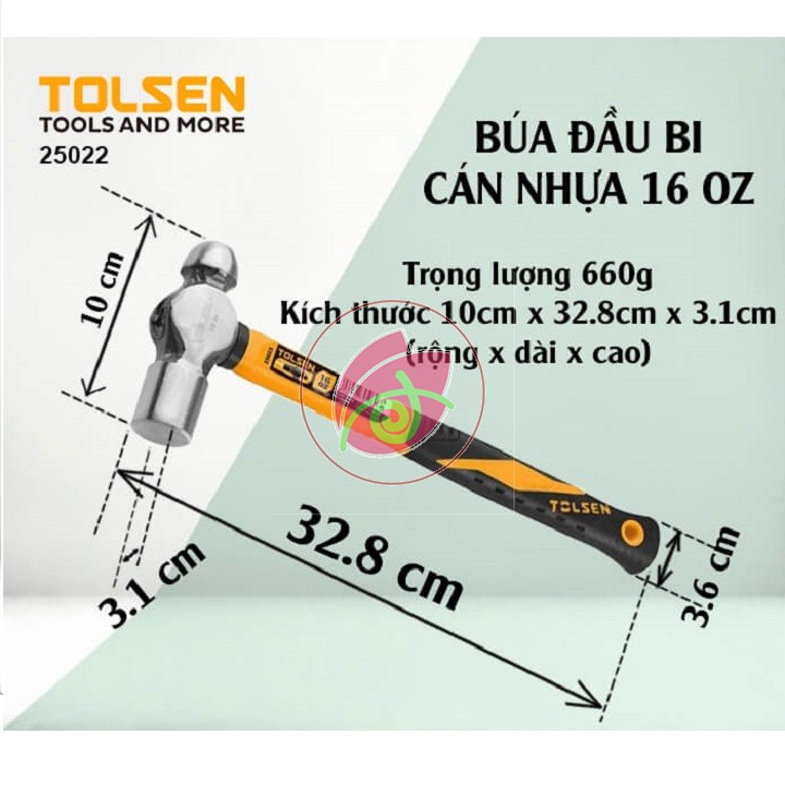 Búa đầu bi cán nhựa 450g tolsen 25022