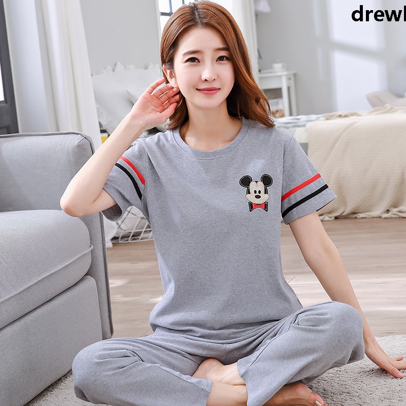 Bộ Đồ Ngủ Cotton Tay Ngắn Form Rộng Thoải Mái Cho Nữ | BigBuy360 - bigbuy360.vn