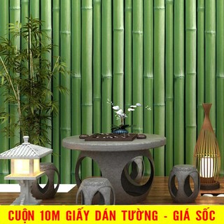 ( tặng kèm dụng cụ) combo 10m giấy dán tường tre 3d xanh