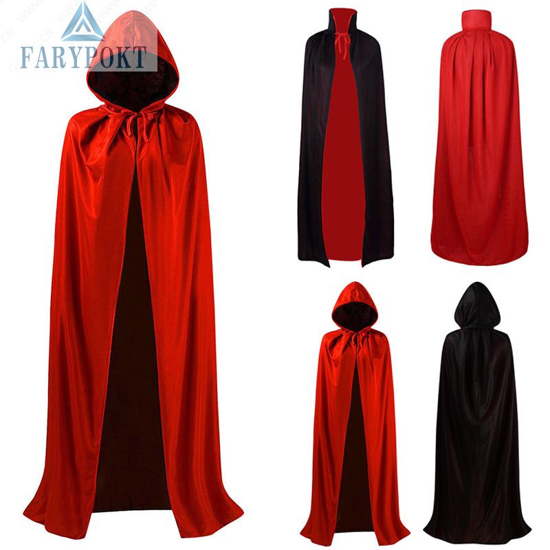 Áo choàng dài có nón trùm đầu màu đỏ và đen cho người lớn hóa trang Halloween