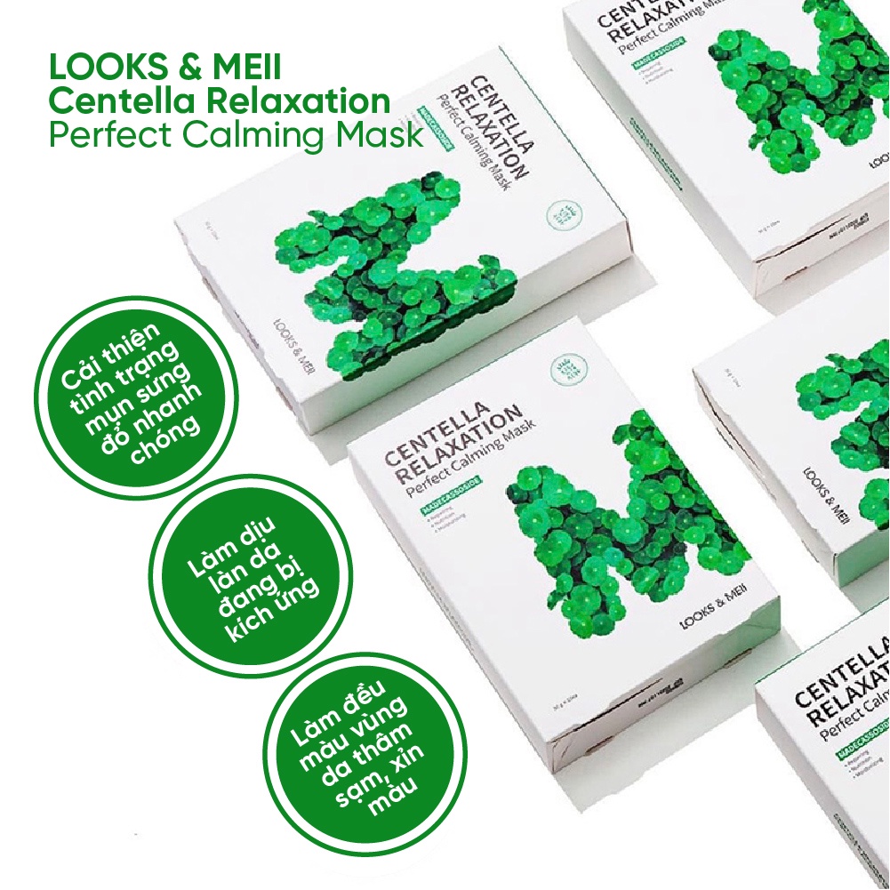 10 Mặt Nạ Tái Sinh Tinh Chất Rau Má Cho Da Dầu Mụn LOOKS &amp; MEII Centella Relaxation Perfect Calming Mask 30g