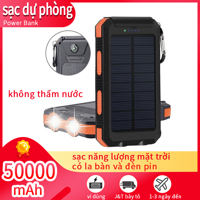 sạc dự phòng Power Bank 50000mAh Solar Charging Waterproof Belt Compass and Flashlight