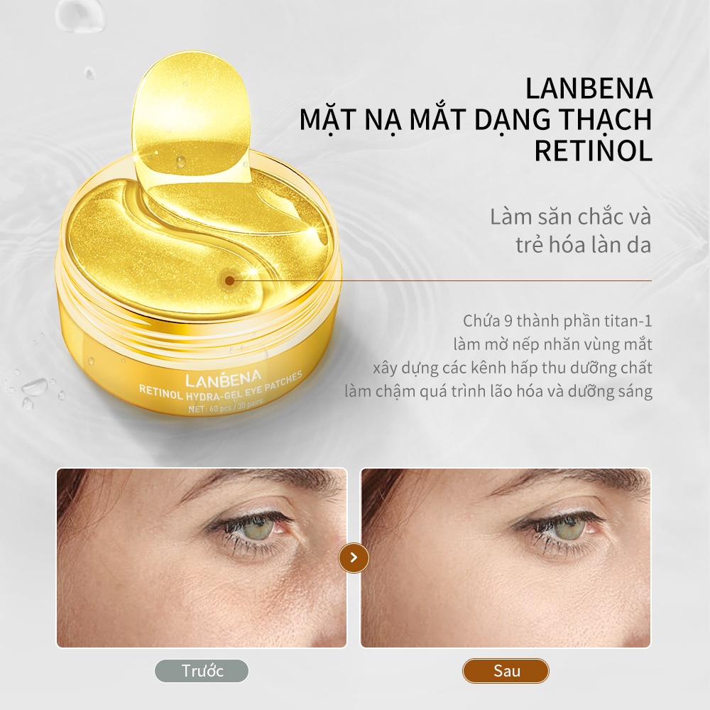 Hộp 60 mặt nạ mắt Lanbena vitamin C retinol giảm quầng thâm và nếp nhăn chống lão hóa (2PCS)