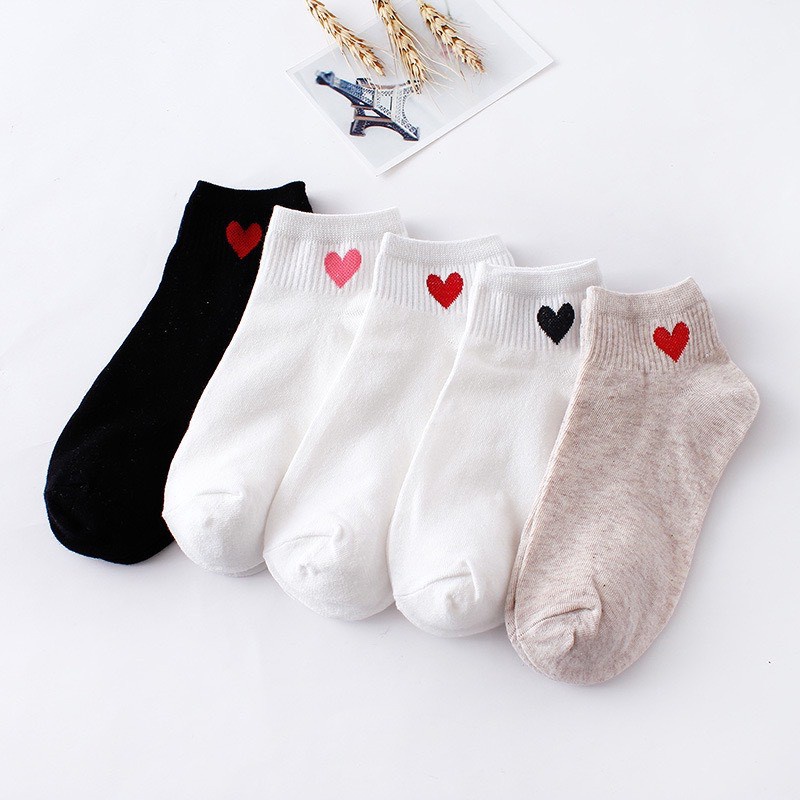 Tất vớ nữ trơn cổ ngắn thêu trái tim basic thời trang phong cách Ulzzang