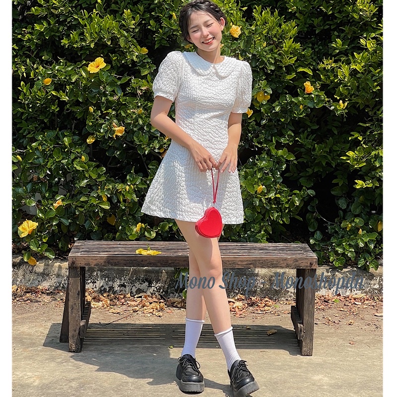 Đầm gấm xốp cổ sen tay bồng bo viền Ảnh thật/ sẵn | BigBuy360 - bigbuy360.vn