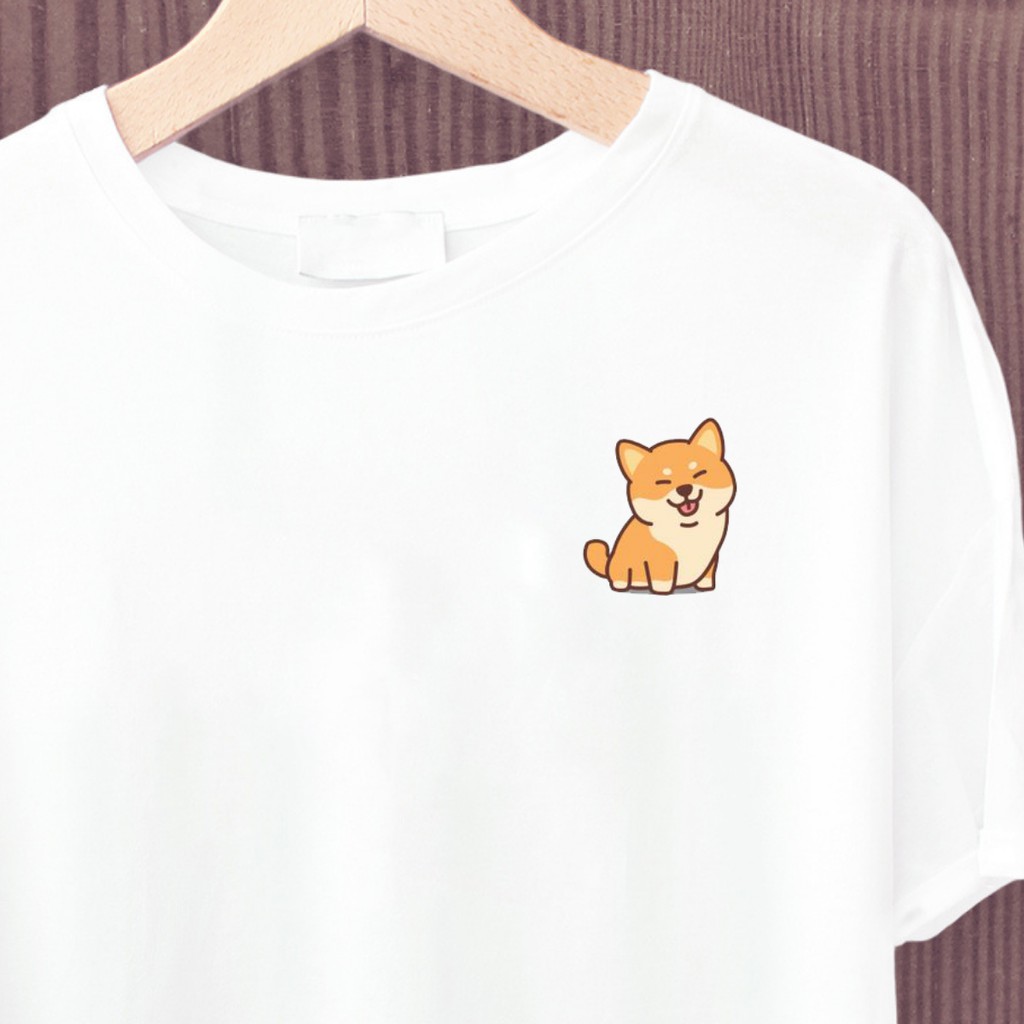 Áo Phông Cotton, Áo Phông In Hình Chó Shiba Chibi - Mẫu Unisex, Mặc Mát