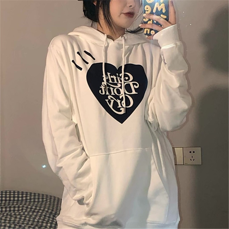 ZHELIHANGFEI Áo Hoodies Tay Dài Hoạ Tiết Trái Tim Phong Cách Preppy