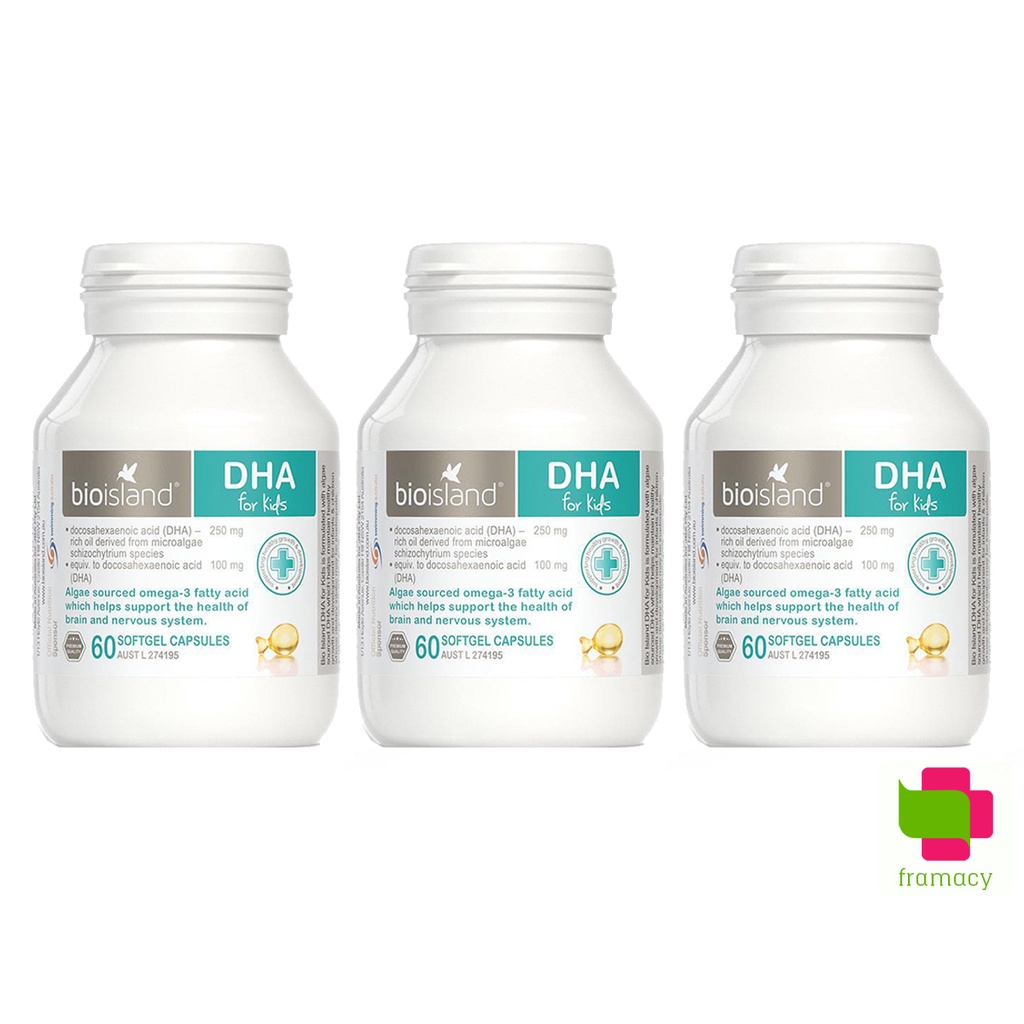Bioisland DHA for Kids, Úc (60 viên) dầu cá từ vi tảo bổ sung DHA cho bé từ sơ sinh, người lớn và phụ nữ mang thai