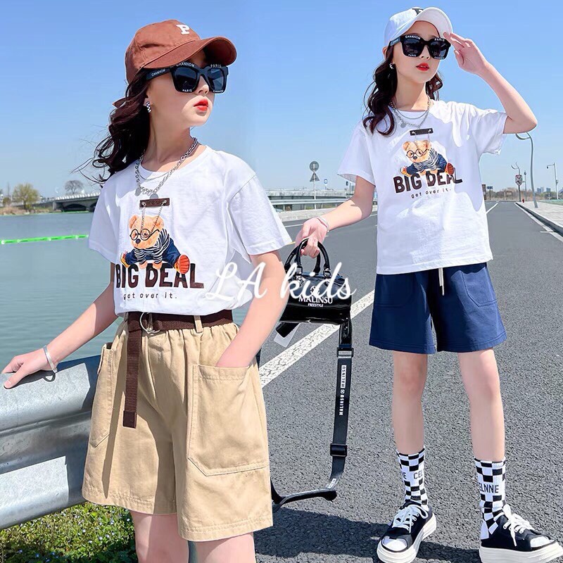 Bộ đồ quần áo bé gái mùa hè size đại từ 22kg đến 34kg-Bộ quần áo bé gái phong cách năng động chất vải co dãn cho bé