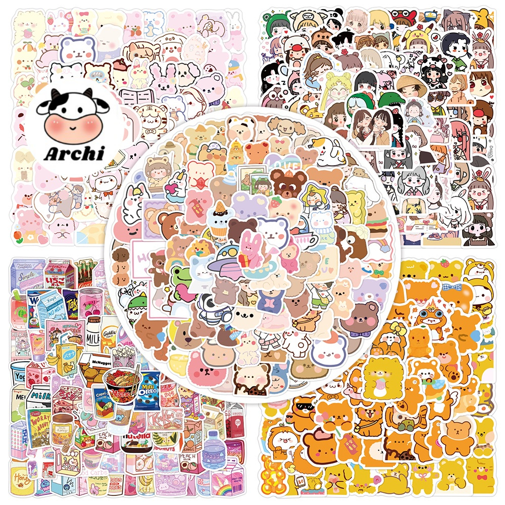 Sticker cute dán laptop, hình dán mũ bảo hiểm, điện thoại, vali set 10