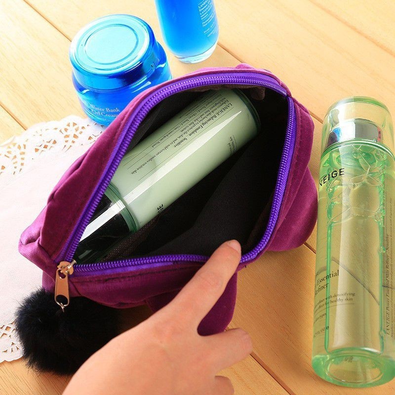 Túi Nhung Đựng Mỹ Phẩm &amp;Amp; Dụng Cụ Văn Phòng Phẩm Hình Mèo Kitty