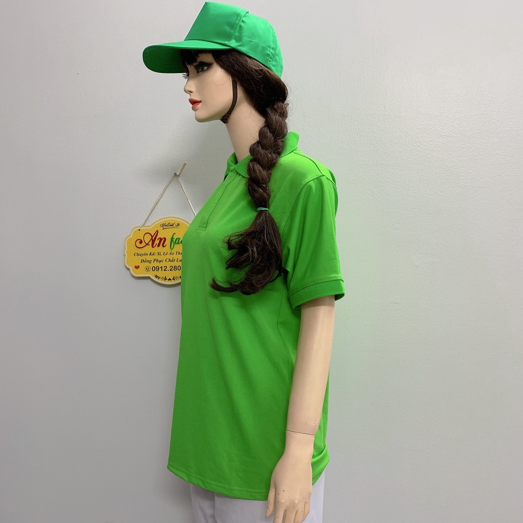 Áo polo màu xanh lá vải poly Thái cao cấp cho nam nữ _ Hình chụp thật