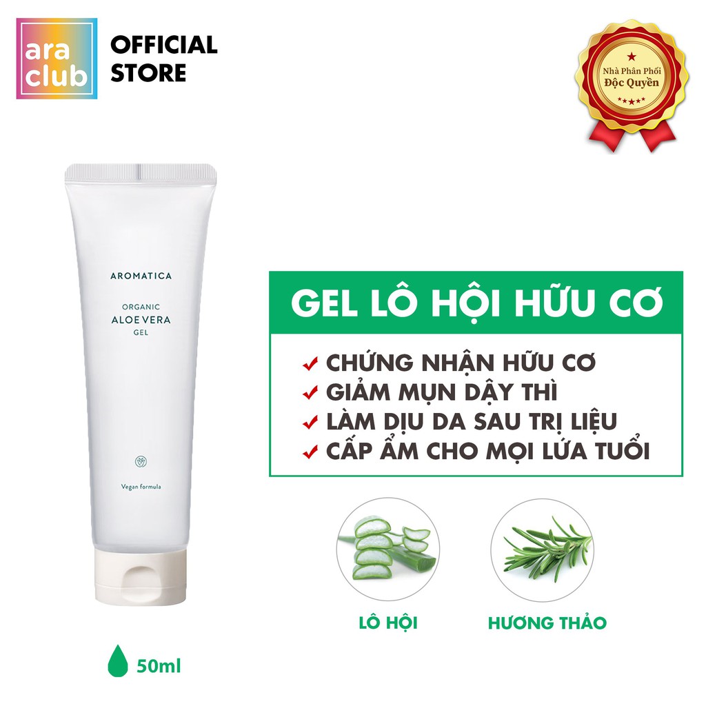 [Hàng chính hãng] Gel lô hội HỮU CƠ dưỡng ẩm, làm dịu da mặt và toàn thân Aromatica Organic Aloe Vera Gel 50ml