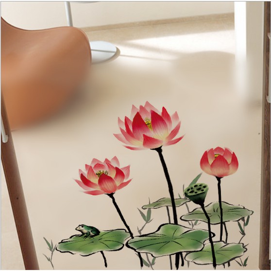 Decal trang trí dán kính cao cấp Búp Sen Hồng