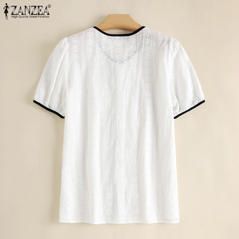 Zanzea Áo Kiểu Nữ Ngắn Tay Cổ Tròn Thêu Hoa Thời Trang