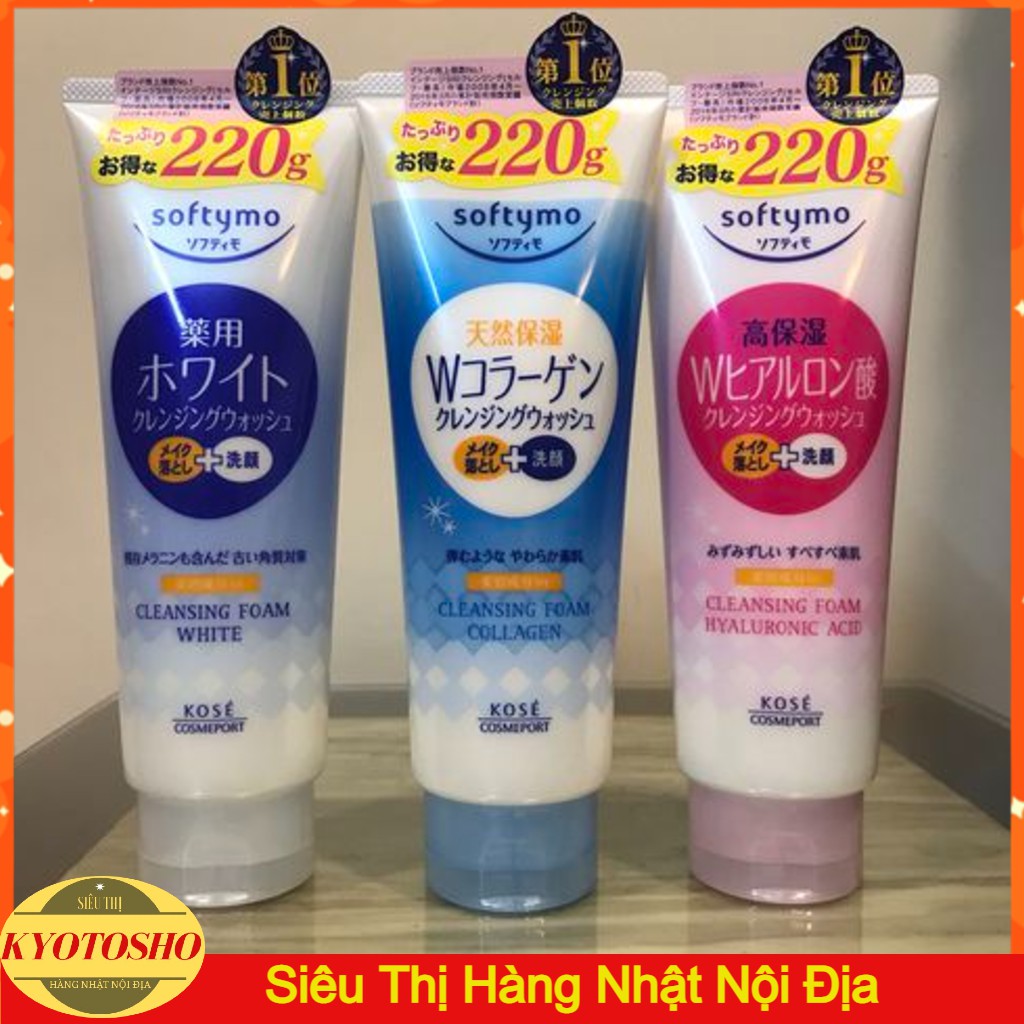 Sữa Rửa Mặt KOSE Softymo Nội Địa Nhật | SRM KOSE Collagen, White, Hyaluronic Acid 220g