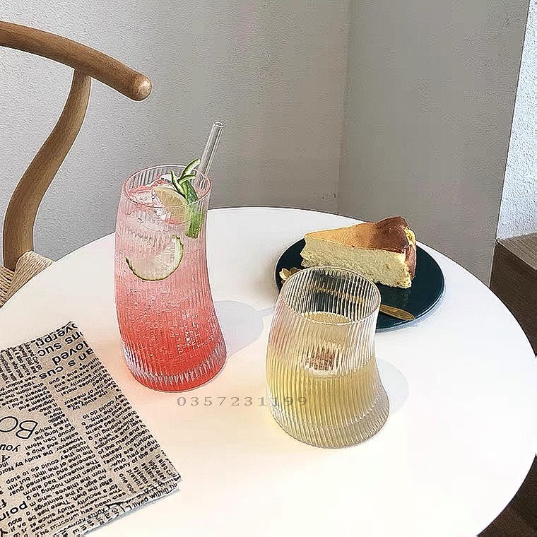 Cốc thủy tinh cong vân sọc | Ly thủy tinh cafe cong