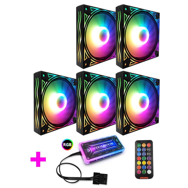 Bộ 5 Quạt Tản Nhiệt, Fan Case Led RGB Coolmoon X Plus - Kèm Hub + Remote