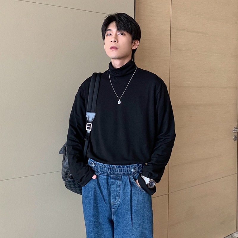 Áo thun tay dài cổ cao dáng rộng màu trơn thời trang thu đông cho nam | BigBuy360 - bigbuy360.vn