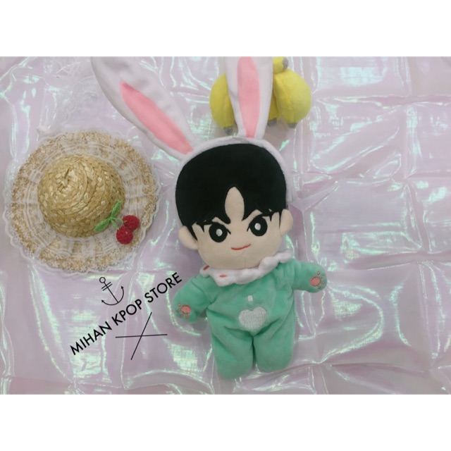 Set outfit xanh kèm tai thỏ cho doll 20cm