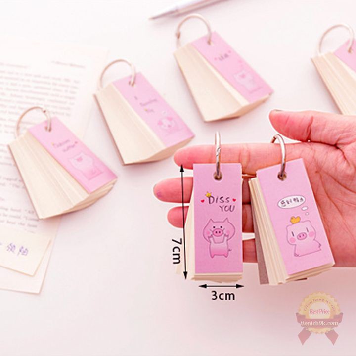Flashcard 100 tờ học ngoại ngữ heo hồng kèm khoen | Thẻ học tiếng Anh Nhật Thái Hàn