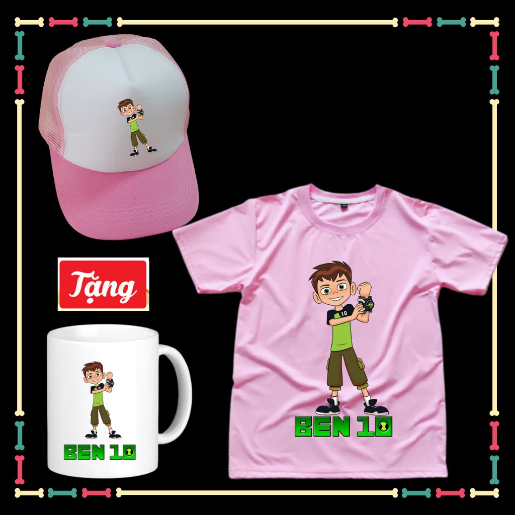 Combo Mũ áo cho bé trai bé gái Mẫu Ben 10 Ben Ten Tặng Ly Sứ in hình Ben 10 cho bé uống nước