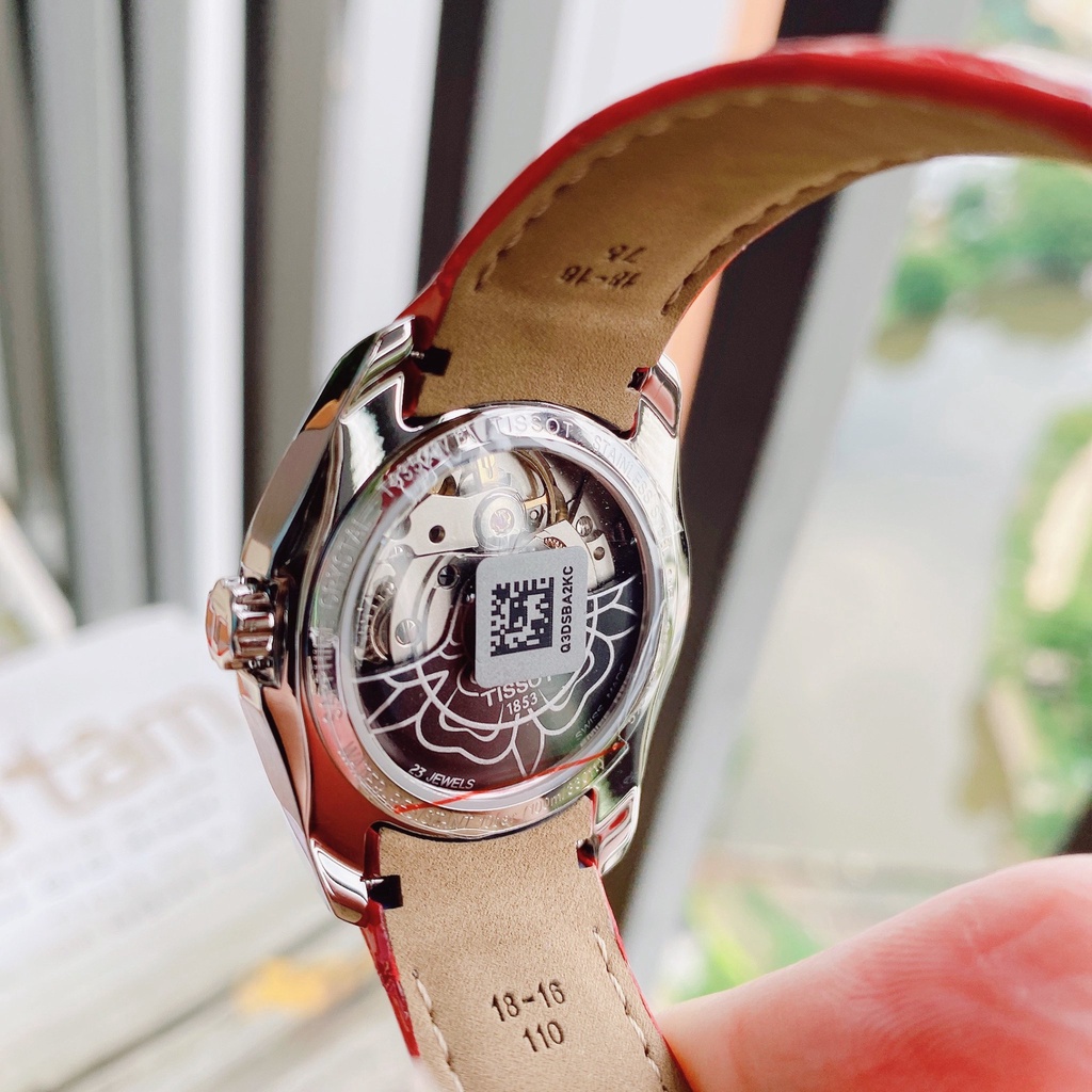 Đồng hồ Nữ chính hãng Tissot 1853 Couturier Powermatic T035.207.16.031.01 Size 32,Mặt trắng,Lịch ngày-Máy cơ-Dây da đỏ