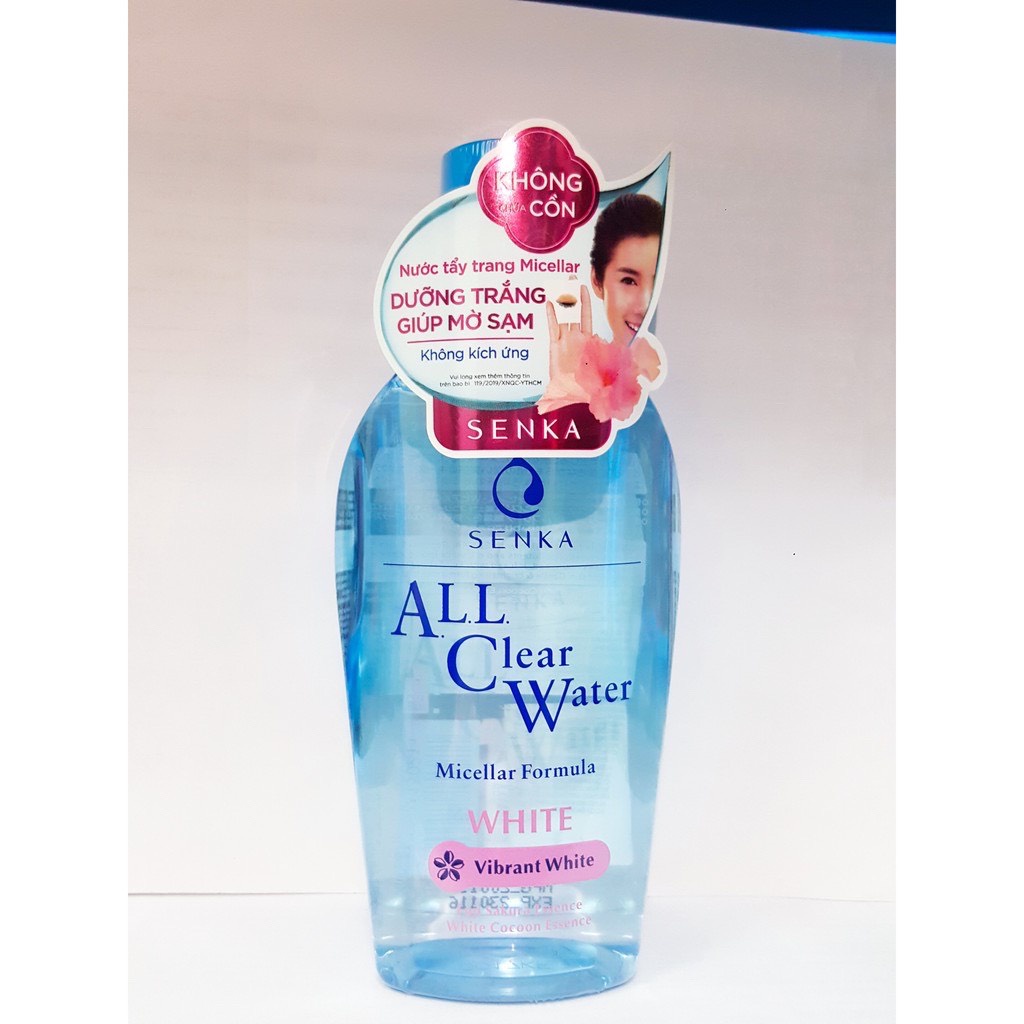 Tẩy trang Senka dạng nước,dưỡng trắng All Clear Water Micellar Formula White 230ml,(không cồn, không hương liệu)