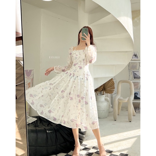 Váy voan hoa dài thướt tha Delili