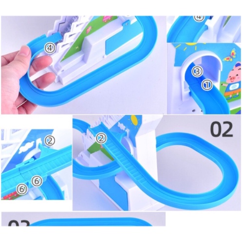 Bộ đồ chơi heo Peppa , chó leo cầu thang có nhạc và có đèn ngộ nghĩnh cho bé