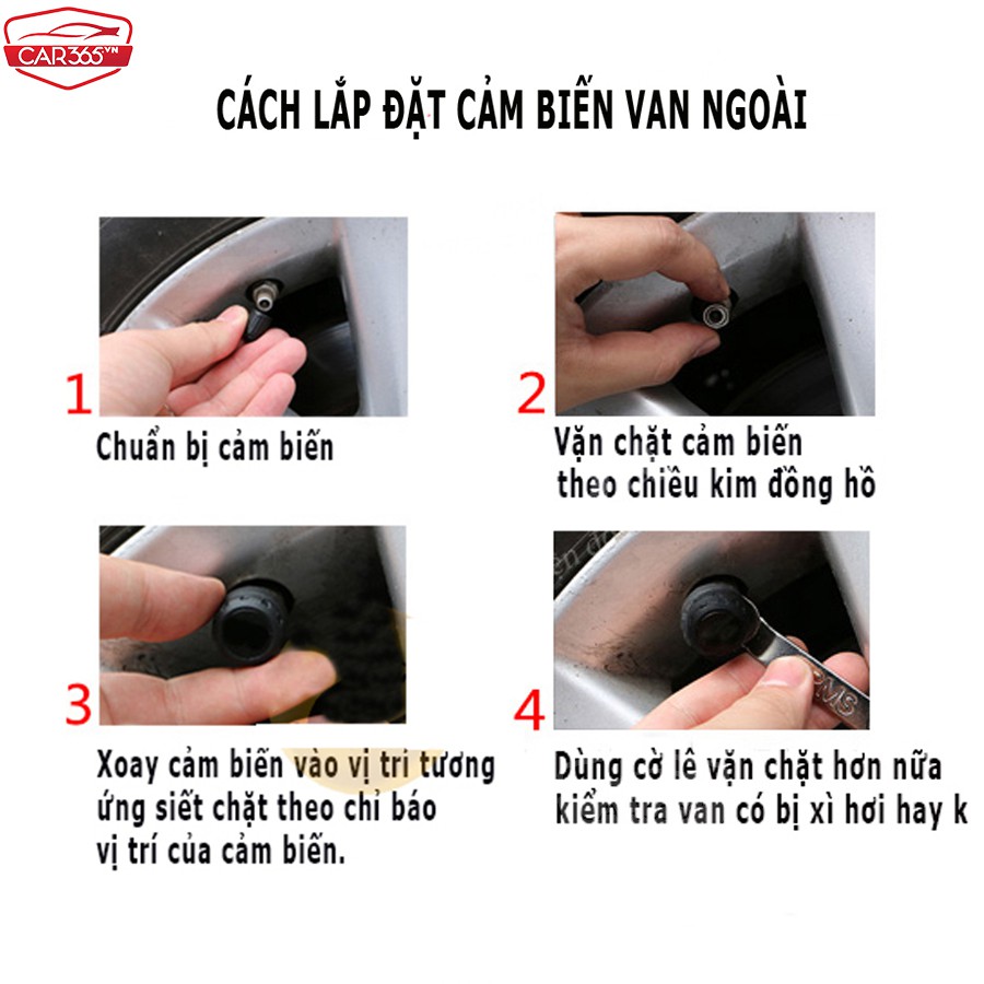 Cảm biến áp suất lốp ô tô xe hơi gắn ngoài cao cấp CAR365VN Cảnh báo tiếng Việt độc quyền - Pin mặt trời, Màn LCD