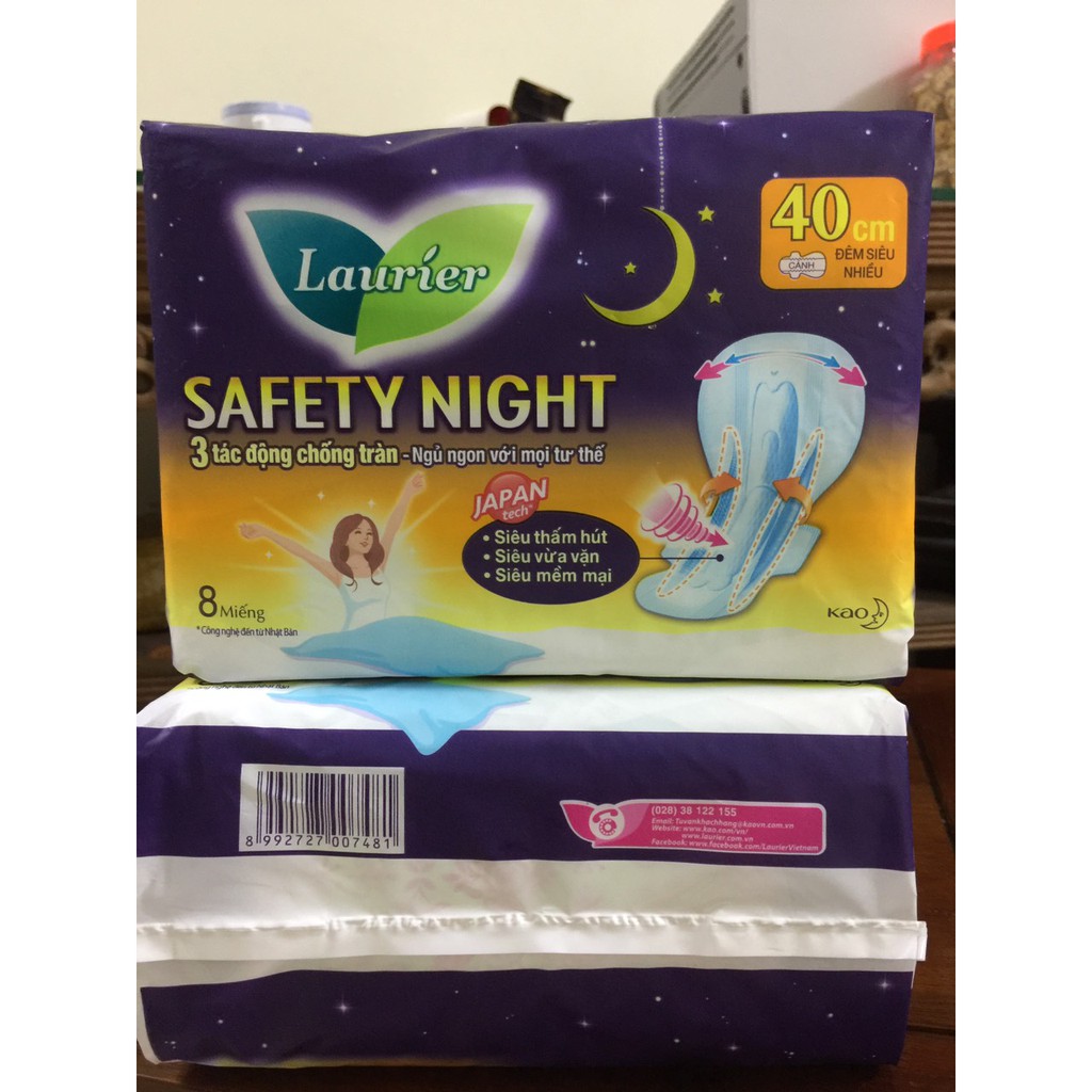 BĂNG VỆ SINH BAN ĐÊM LAURIER SAFETY NIGHT 40CM 8 MIẾNG